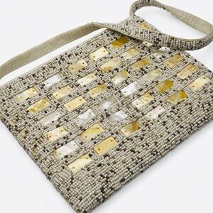 Mother Of Pearl Beaded Purse Bag - Cream and Brown Beads